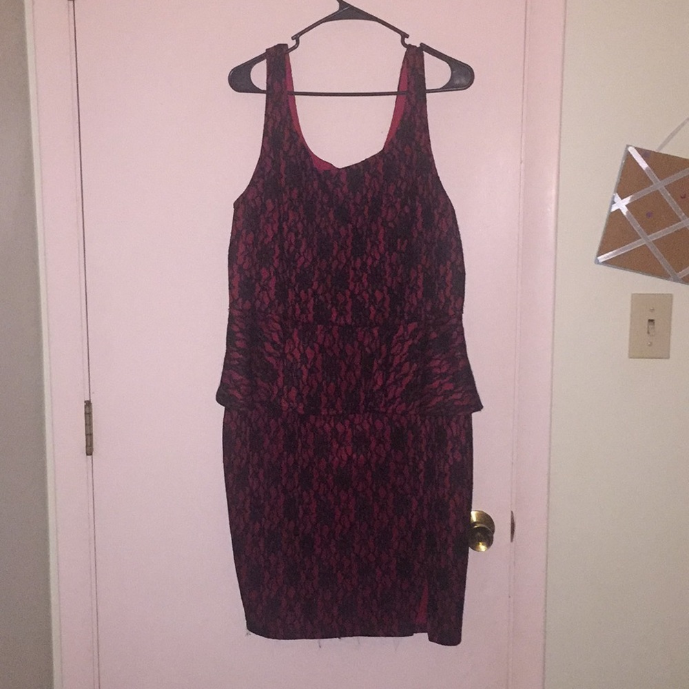 red and black lace semi-formal dress